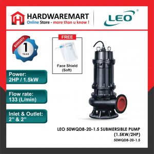 LEO 50WQD10-20-1.5 SUBMERSIBLE PUMP Pam Air Kumbahan [1 PHASE] (1.5KW/2HP)