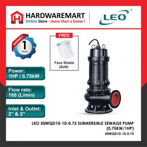 LEO 50WQD10-10-0.75 Submersible Sewage Pump Pam Air Kumbahan [1 PHASE] (0.75kW/1HP)