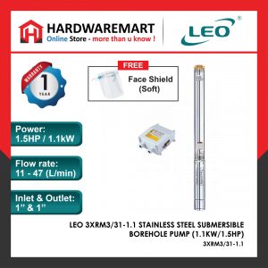 LEO 3XRM3/31-1.1 STAINLESS STEEL SUBMERSIBLE BOREHOLE PUMP PLANTATION Pam Air Perladangan [1 PHASE] (1.1KW/1.5HP)