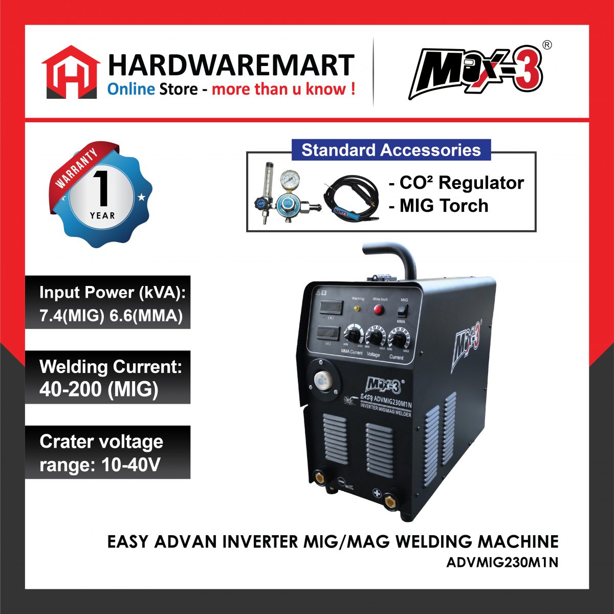 MAX3 INVERTER MIG/MAG WELDING MACHINE ADVMIG230M1N Welding Equipment