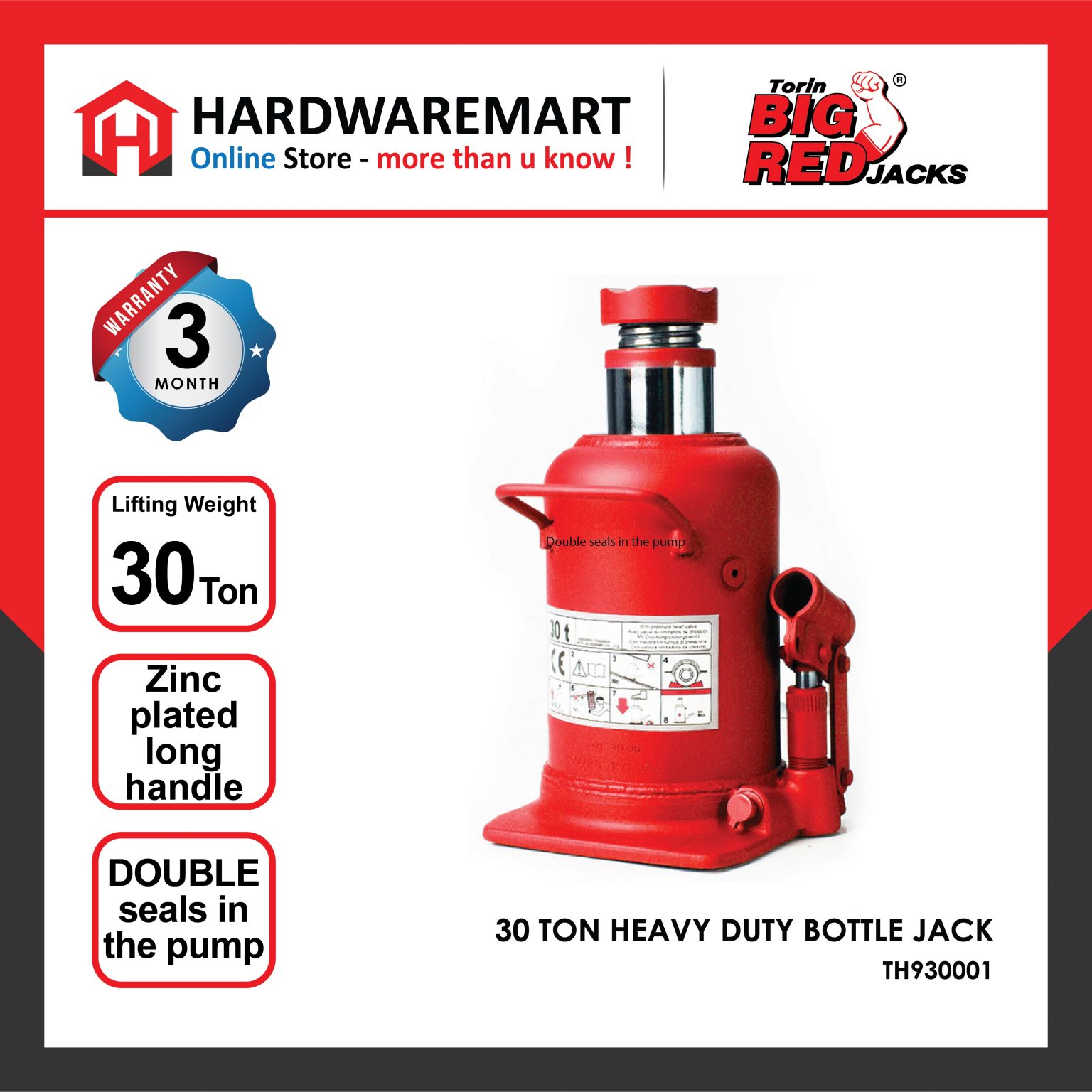 Bigred 30 Ton Heavy Duty Hydraulic Bottle Jack Hardwaremart
