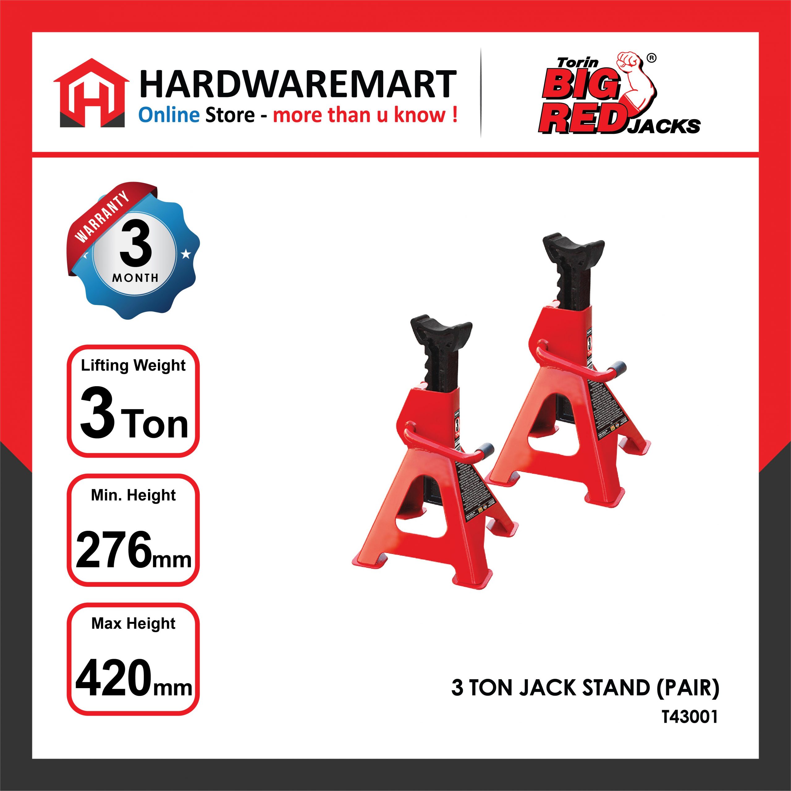 Bigred 3 Ton Jack Stand Car Heavy Duty Strong - HardwareMart Online