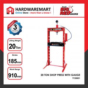 BIGRED 20 TON HYDRAULIC SHOP PRESS WITH GAUGE MANUAL PRESS MACHINE CAR BEARING DISASSEMBLY AUTO REPAIR MEMBAIKI KERETA