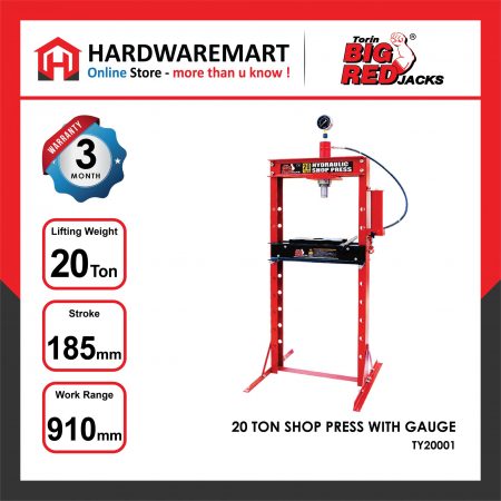 BIGRED 20 TON HYDRAULIC SHOP PRESS WITH GAUGE MANUAL PRESS MACHINE CAR BEARING DISASSEMBLY AUTO REPAIR MEMBAIKI KERETA