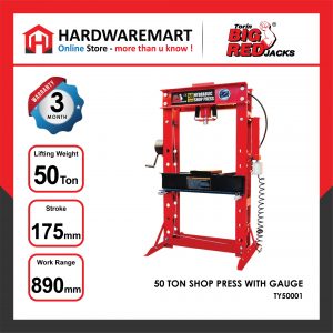 BIGRED 50 TON HYDRAULIC SHOP PRESS WITH GAUGE MANUAL PRESS MACHINE CAR BEARING DISASSEMBLY AUTO REPAIR MEMBAIKI KERETA