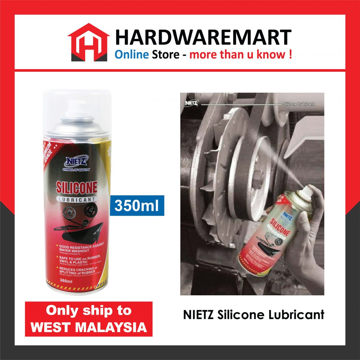 NIETZ Silicone Lubricant Spray 350ml, for Rubber, Vinyl and Plastic