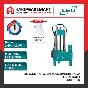 LEO XSP32-17/1.5l Sewage Submersible Pump Pam Air Kumbahan [1 PHASE] (1.5kW/2.0HP)