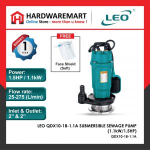 LEO QDX10-18-1.1A Submersible Sewage Pump Pam Air [1 PHASE] (1.1kW/1.5HP)