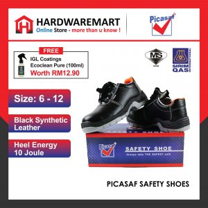 PICASAF Heavy Duty Kasut Safety Shoes Boots Boot Genuine Leather Low Cut Toe Cap Shoe Kasut 工业鞋 Safty (SIZE: 6 - 12)