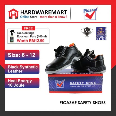 PICASAF Heavy Duty Kasut Safety Shoes Boots Boot Genuine Leather Low Cut Toe Cap Shoe Kasut 工业鞋 Safty (SIZE: 6 - 12)