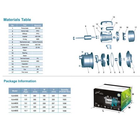 LEO AJM45S SELF-PRIMING JET WATER PUMP Pam Air [1 PHASE] (0.6HP/40LMIN/25MM)