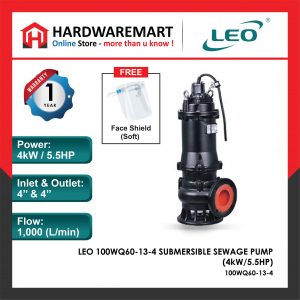 LEO 100WQ60-13-4 SUBMERSIBLE SEWAGE PUMP Pam Air Kumbahan [3 PHASE] (4kW/5.5HP)