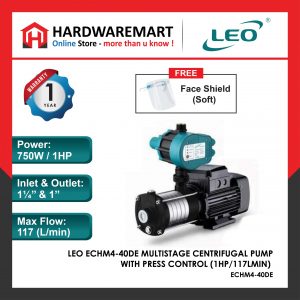 LEO ECHM4-40DE MULTISTAGE CENTRIFUGAL PUMP Pam Air Rumah Kolam C/W PRESS CONTROL [1 PHASE] (1HP/117LMIN)