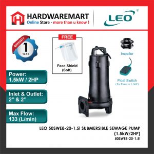 LEO 50SWE8-20-1.5l SUBMERSIBLE SEWAGE PUMP Pam Air Kumbahan [3 PHASE] (1.5kW/2HP)
