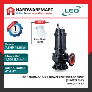 LEO 100WQ65-15-5.5 SUBMERSIBLE SEWAGE PUMP Pam Air Kumbahan [3 PHASE] (5.5kW/7.5HP)