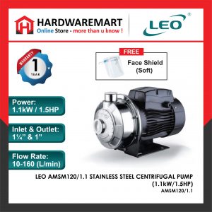 LEO AMSM120/1.1 STAINLESS STEEL CENTRIFUGAL PUMP Pam Air Rumah Kolam [1 PHASE] (1.5HP/160LMIN)