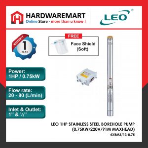 LEO 4XRM3/13-0.75 STAINLESS STEEL BOREHOLE PUMP PLANTATION Pam Air Perladangan [1 PHASE] (0.75KW/220V)