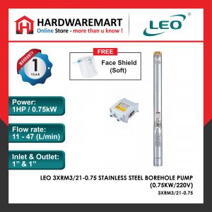 LEO 3XRM3/21-0.75 STAINLESS STEEL BOREHOLE PUMP PLANTATION Pam Air Perladangan 农业灌溉水泵 [1 PHASE] (0.75KW/220V)