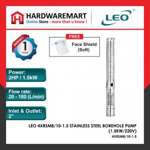 LEO 4XRSM8/10-1.5 STAINLESS STEEL BOREHOLE PUMP PLANTATION Pam Air Perladangan [1 PHASE] (1.5KW/220V)