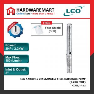 LEO 4XRS8/15-2.2 STAINLESS STEEL BOREHOLE PUMP PLANTATION Pam Air Perladangan [3 PHASE] (2.2KW/3HP)