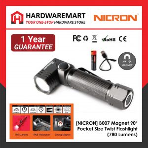 [NICRON] B007 Magnet 90Degree Pocket Size Twist Flashlight {JAPANESE VERSION} 90度带磁充电电筒 ((780Lumens))