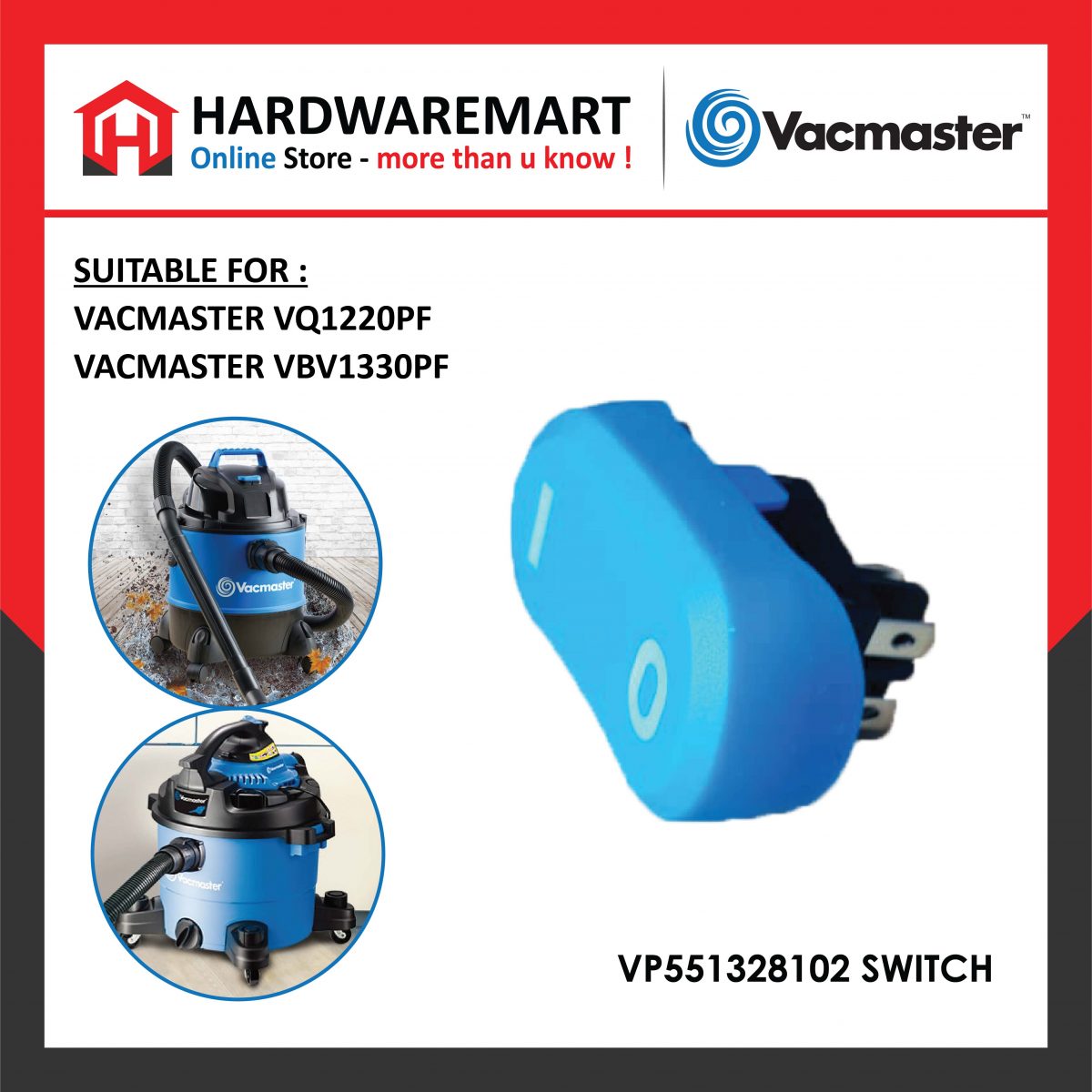 [VACMASTER SPAREPART] VACUUM CLEANER SWITCH - VP551328102 - HardwareMart
