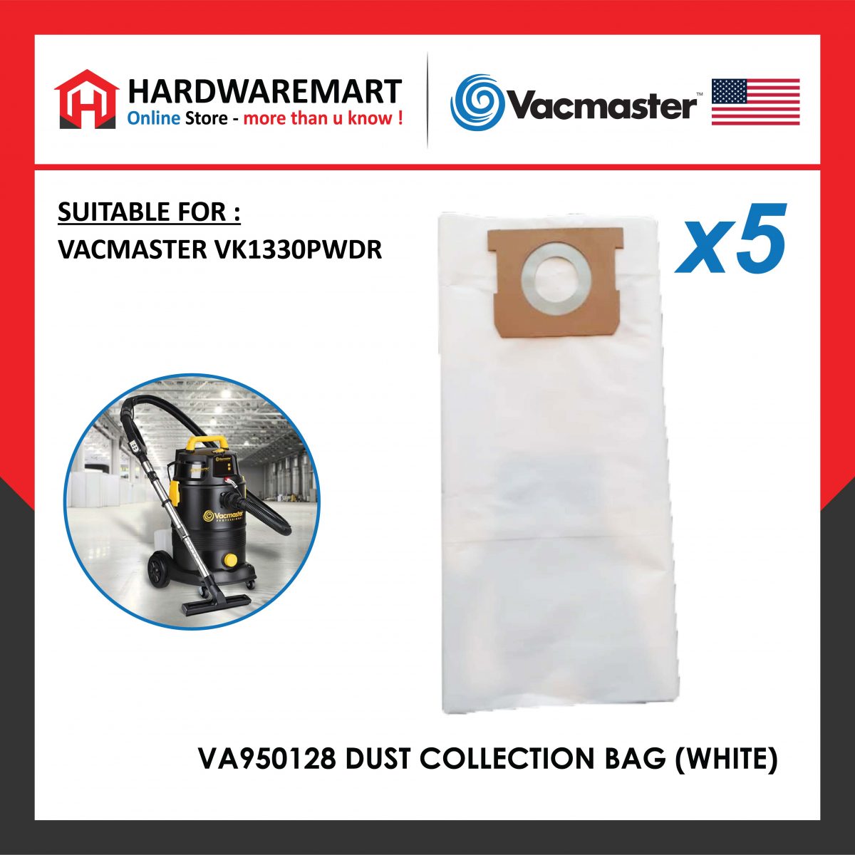 Vacmaster Carpet Vacuum Cleaner 30L Dust Collection Bag (White) Va950128
