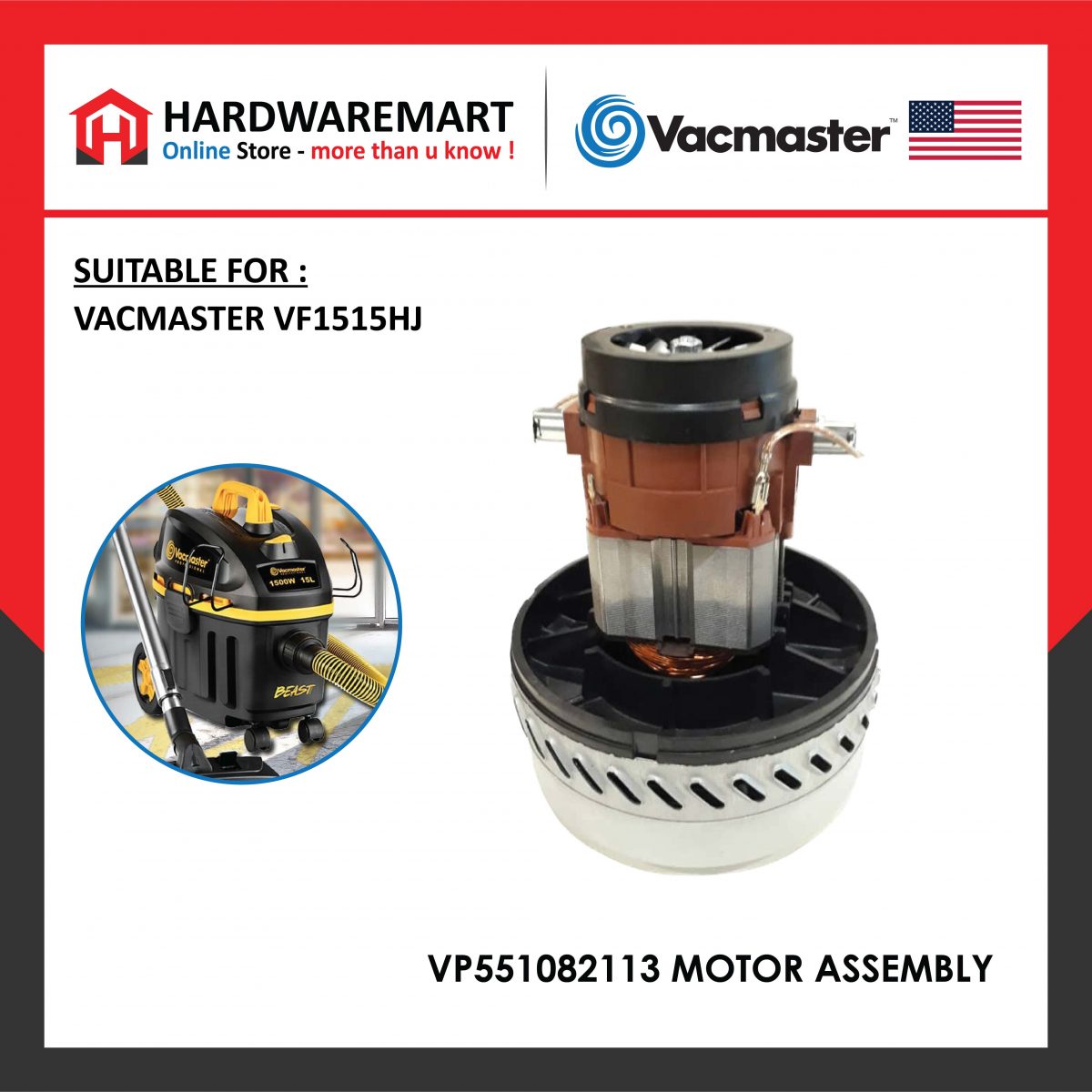 [VACMASTER SPAREPART] VACUUM CLEANER MOTOR ASSEMBLY VP551082113