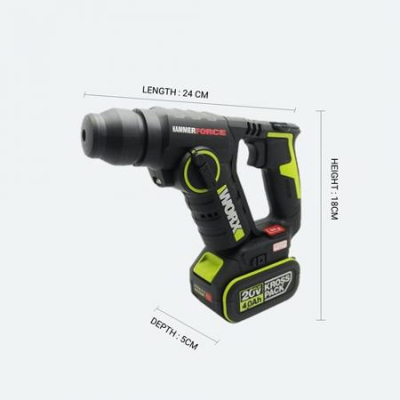 [WORX PROFESSIONAL] 20V Cordless Brushless Rotary Hammer WU380S.5 INCULDE 1 x 4.0AH ; 1 X 2.0AH Battery