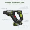 [WORX PROFESSIONAL] 20V Cordless Brushless Rotary Hammer WU380S.5 INCULDE 1 x 4.0AH ; 1 X 2.0AH Battery