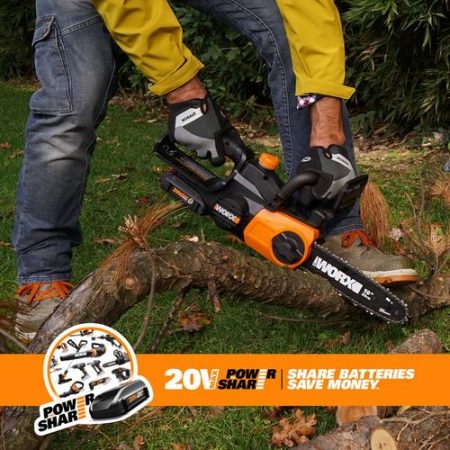 [WORX PROFESSIONAL] WG322E 20V 2.0Ah Max Lithium-Ion Cordless Compact Chain Saw (25cm) with Patented Auto Tension