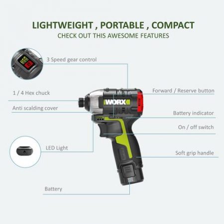 [WORX PROFESSIONAL] WU132 12V Brushless Motor Lithium Battery 3 Speed Mode Impact ScrewDriver