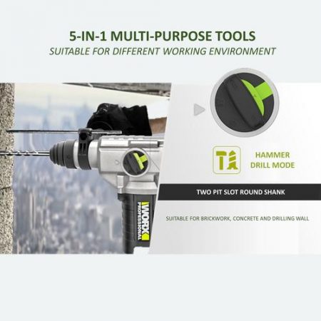 WORX WU388 20V 4.0Ah Max Lithium-Ion Cordless Brushless 3-Functions Rotary Hammer (24mm) with Power Share Technology