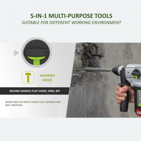 WORX WU388 20V 4.0Ah Max Lithium-Ion Cordless Brushless 3-Functions Rotary Hammer (24mm) with Power Share Technology