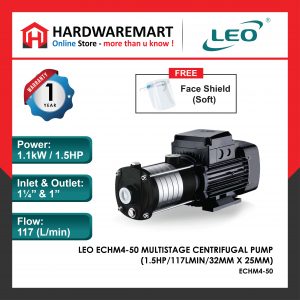 LEO ECHM4-50E MULTISTAGE CENTRIFUGAL PUMP Pam Air Rumah Kolam (1.5HP/117LMIN/32MM X 25MM)