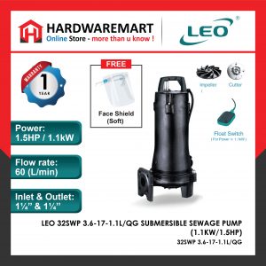 LEO 32SWP3.6-17-1.1/QG SUBMERSIBLE SEWAGE PUMP Pam Air Rumah Kolam [3 PHASE] (1.1kW/1.5HP)