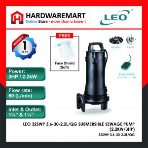 LEO 32SWP3.6-30-2.2L/QG SUBMERSIBLE SEWAGE PUMP Pam Air Rumah Kolam [3 PHASE] (2.2kW/3HP)