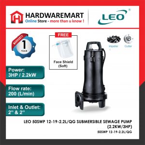 LEO 50SWP12-19-2.2L/QG SUBMERSIBLE SEWAGE PUMP Pam Air Rumah Kolam [3 PHASE] (2.2kW/3HP)