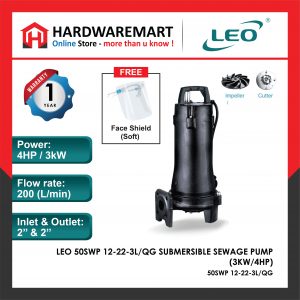 LEO 50SWP12-22-3L/QG SUBMERSIBLE SEWAGE PUMP Pam Air Rumah Kolam [3 PHASE]