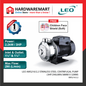 LEO AMS210/2.2 STAINLESS STEEL CENTRIFUGAL PUMP Pam Air Rumah Kolam [3 PHASE] (3HP/290LMIN)