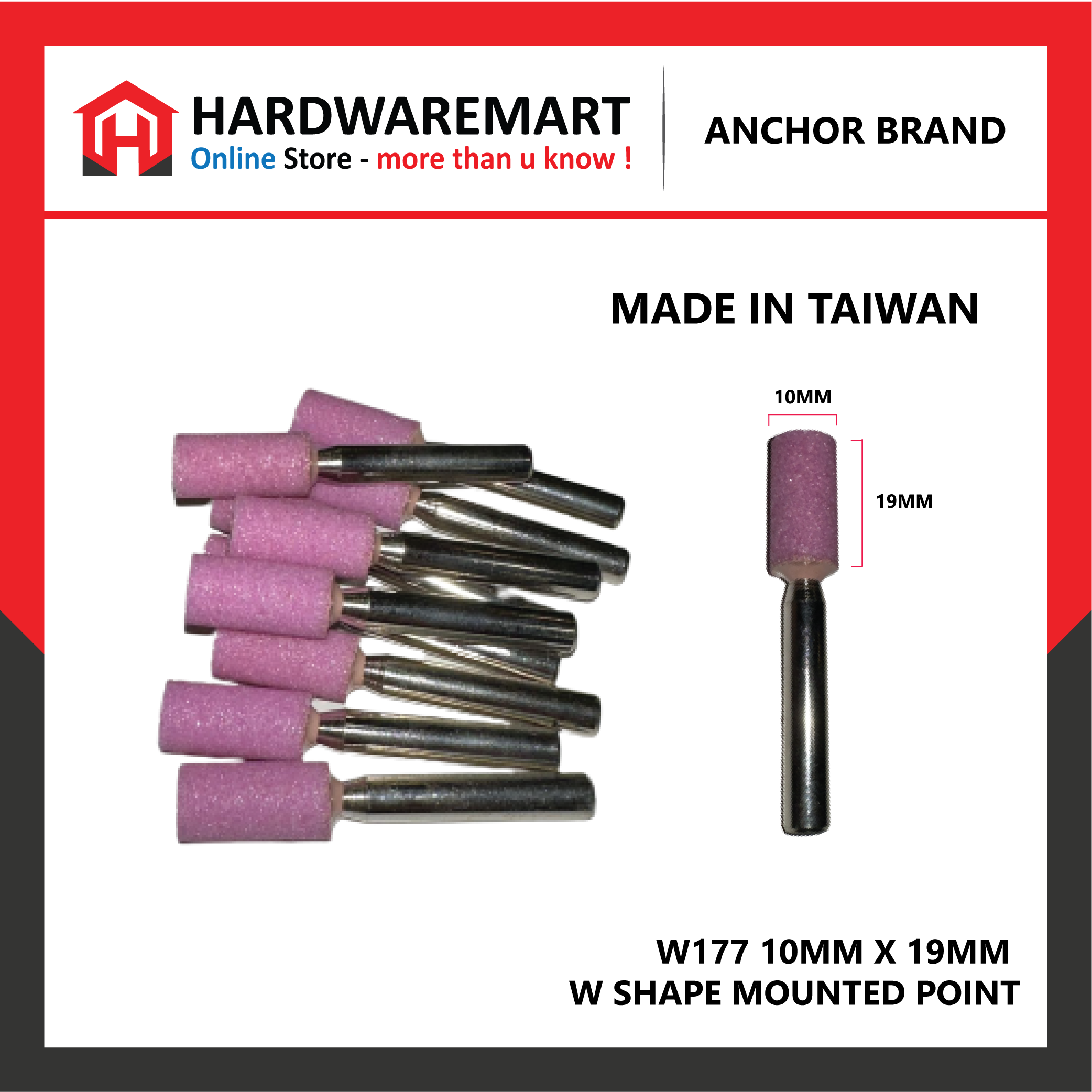 [Ready Stock] Anchor Taiwan 10MM X 19MM W177 Shaped Mounted Point Stone