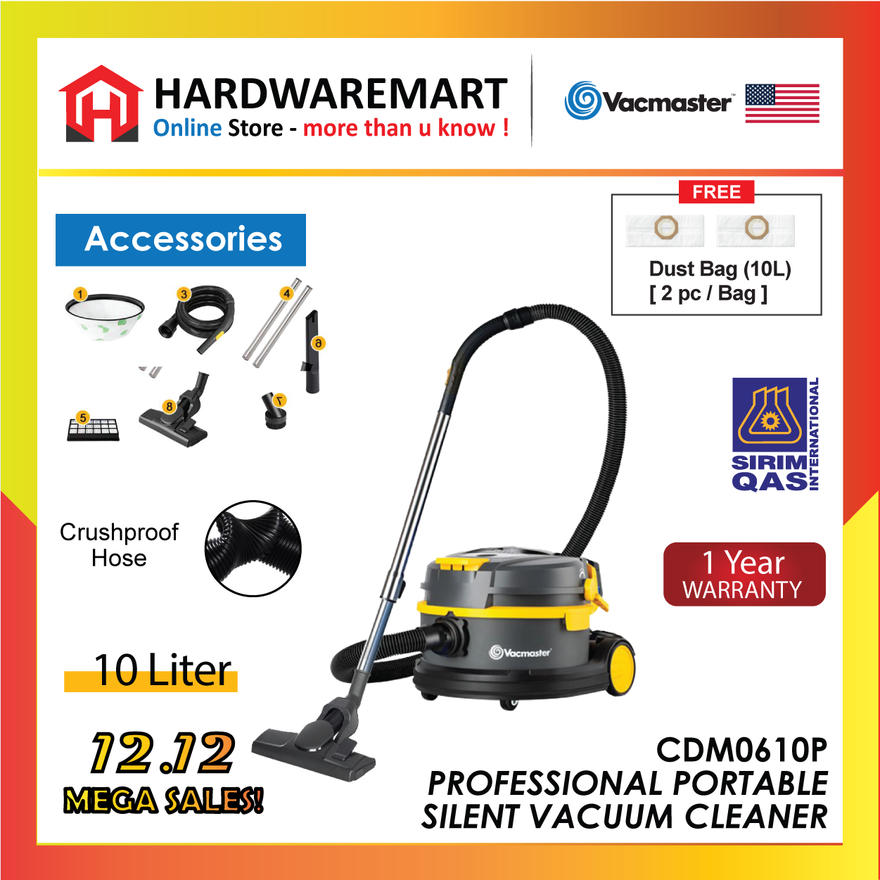 [SIRIM] VACMASTER CDM0610P PROFESSIONAL 10L SUPER SILENT QUIET LOW