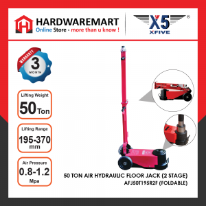 'X5 50 TON AIR HYDRAULIC FLOOR JACK LIFTING 2-STAGE RANGE: 195 - 370MM (FOLDABLE)
