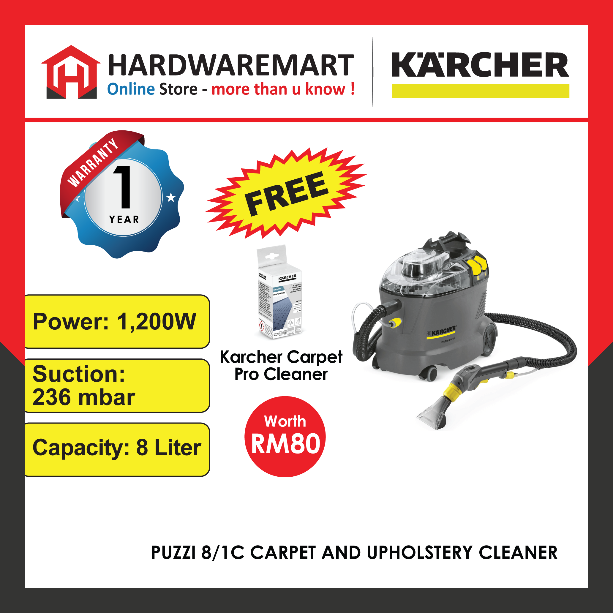 Karcher PUZZI 8/1 C Compact Carpet Extractor 