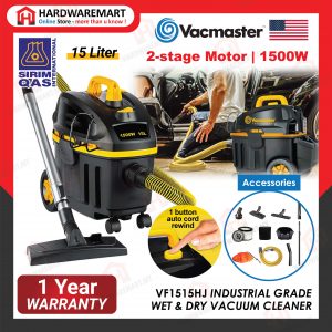 [SIRIM] VACMASTER VF1515HJ INDUSTRIAL GRADE 2 STAGE MOTOR WET & DRY VACUUM CLEANER AUTO REWIND CABLE