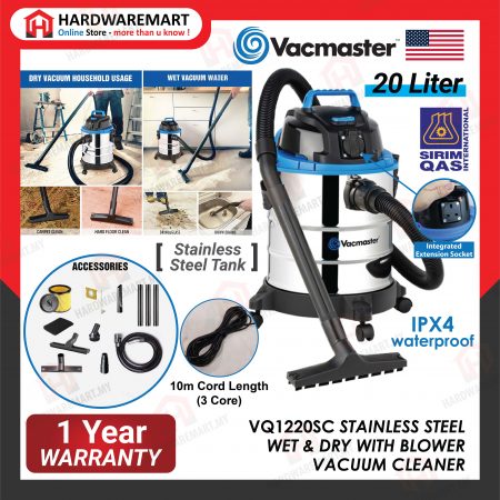[SIRIM] VACMASTER 20L STAINLESS STEEL WET/DRY Multi-purpose VACUUM CLEANER vakum carwash– VQ1220SC