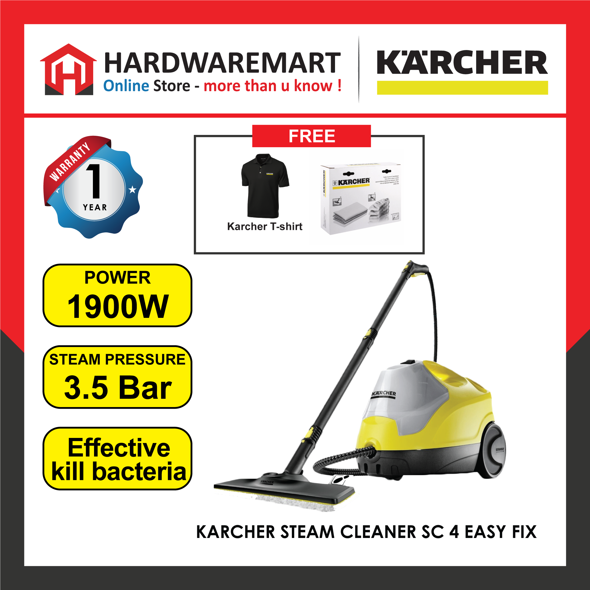 Karcher Sc4 Steam Cleaner-Easyfix (2000W/3.5 Bar)