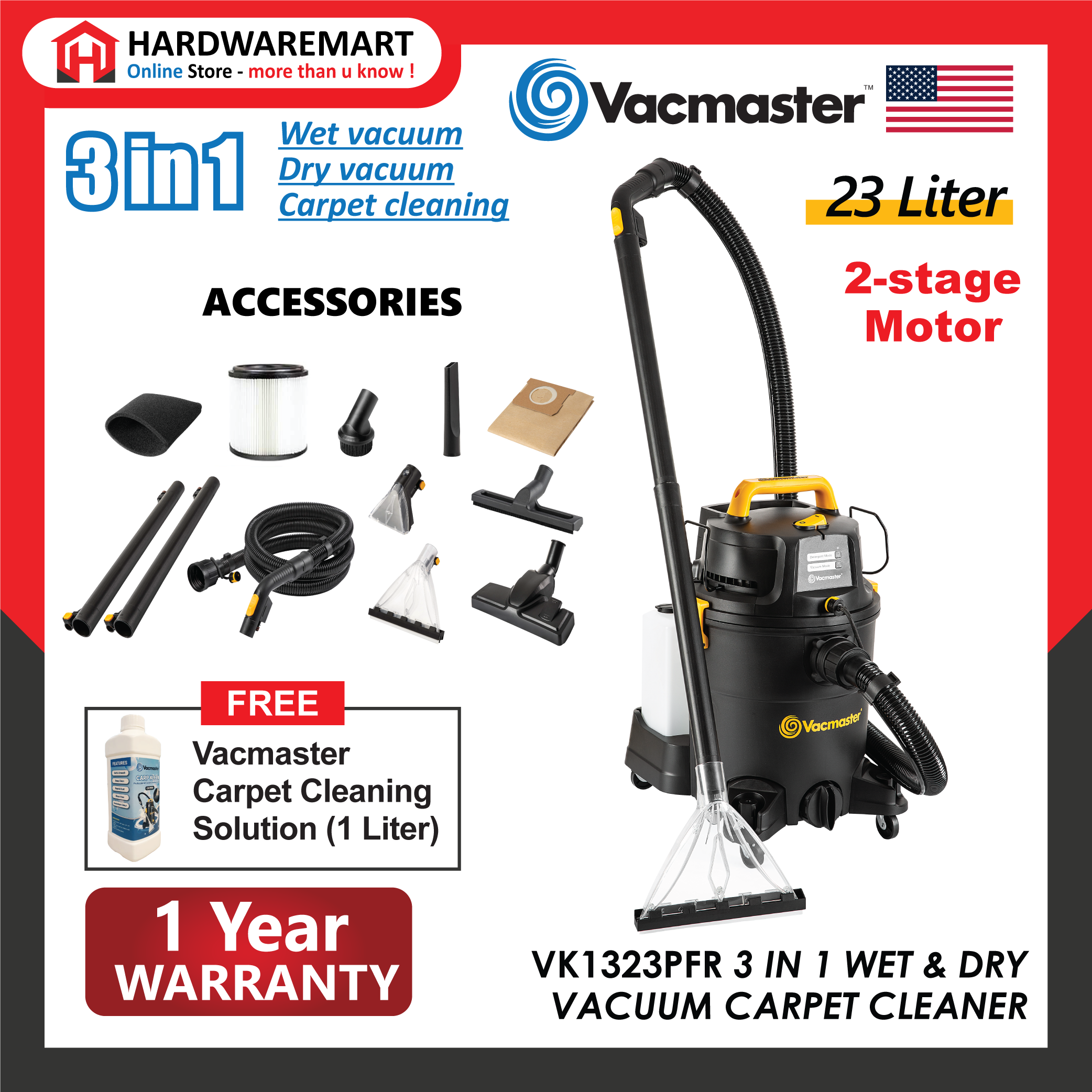 [NEW ARRIVAL] VACMASTER Industrial Grade 23L 3 IN 1 WET & DRY VACUUM