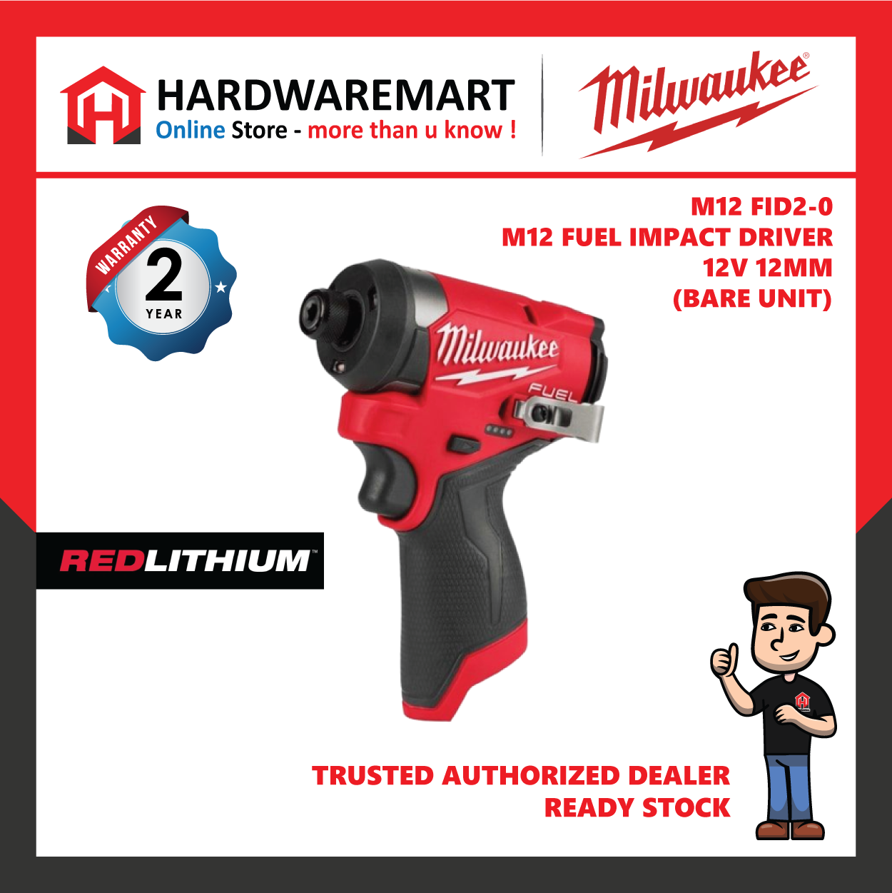 Milwaukee M12 FID2 Fuel 1/4" Hex Impact Driver 170NM / Gen3 Impact Driver / Brushless Motor / 2 Year Warranty