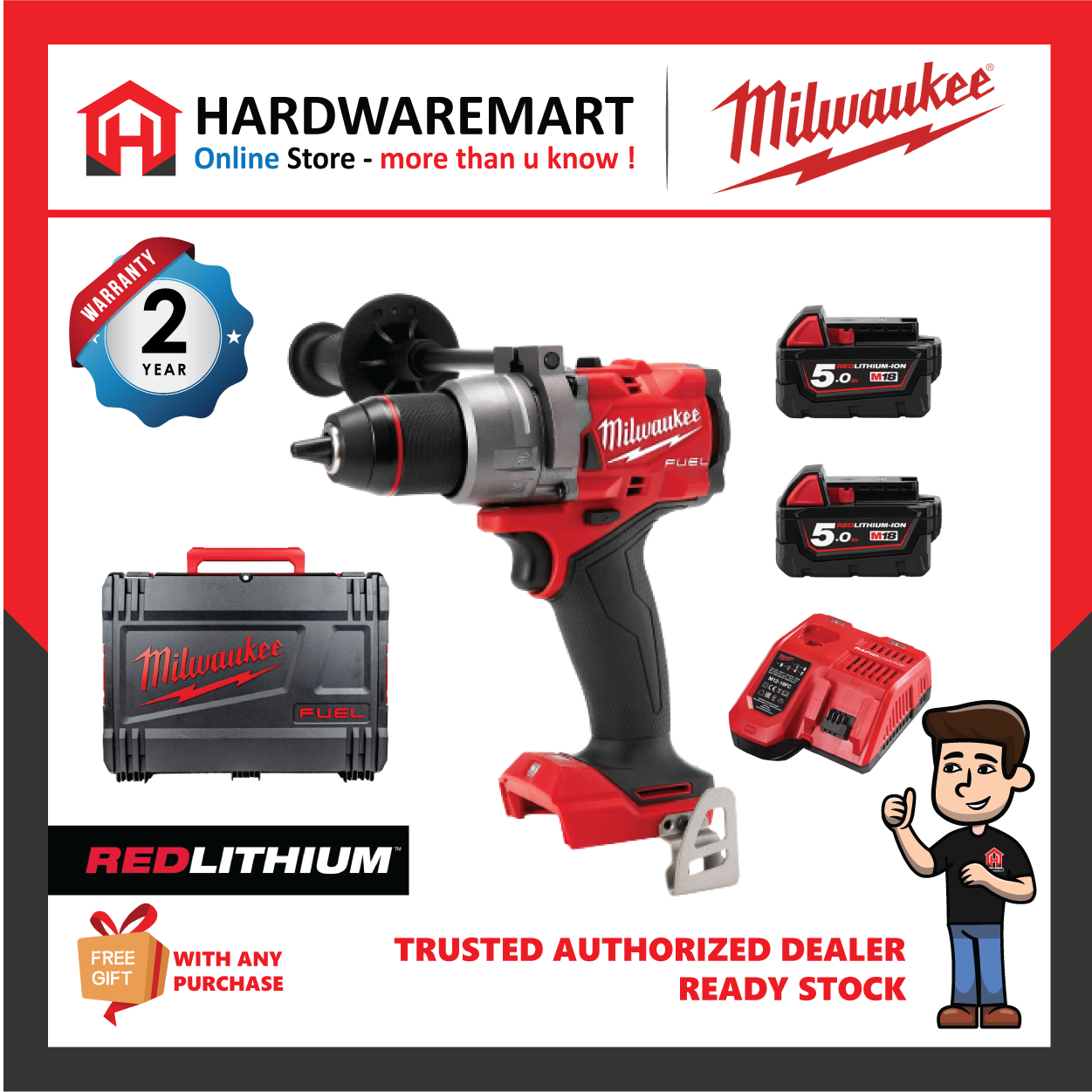 Milwaukee M18 FPD3 Fuel 13MM Percussion Drill 158NM GEN4 / Brushless Motor / Anti Kickback System / 2023 NEW MODEL